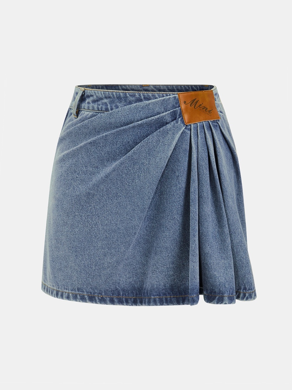 Commense Asymmetric Pleated Denim Mini Skirt